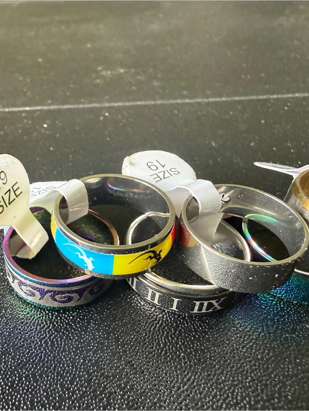 Men’s Multicolor Stainless Steel Ring Set of 11 NWT Yellow, Black, Silver
